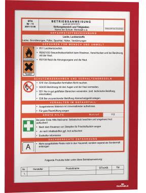 Betriebsanweisung für Umgang mit Lacken. Gefahrstoffkennzeichnung, Schutzmaßnahmen, Erste Hilfe Anweisungen und Entsorgungshinweise.