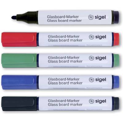 Sigel GL711 GL711 Glasboardmarker Schwarz, Blau, Rot, Grün  5 St. 