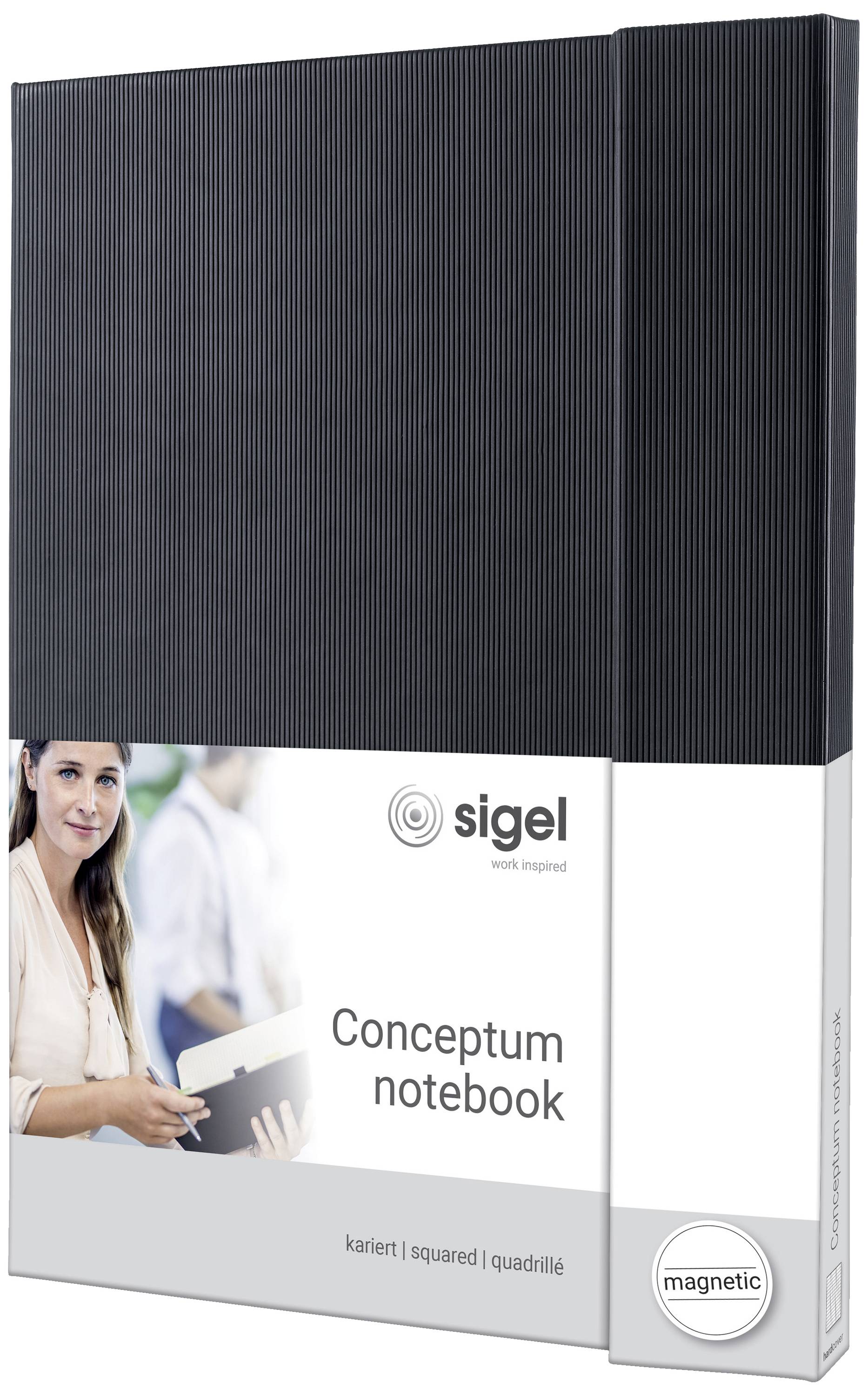 SIGEL Notizbuch CONCEPTUM®, schwarz, Hardcover, kariert, ähnlich A4, Magnetverschluss, mit zahlrei