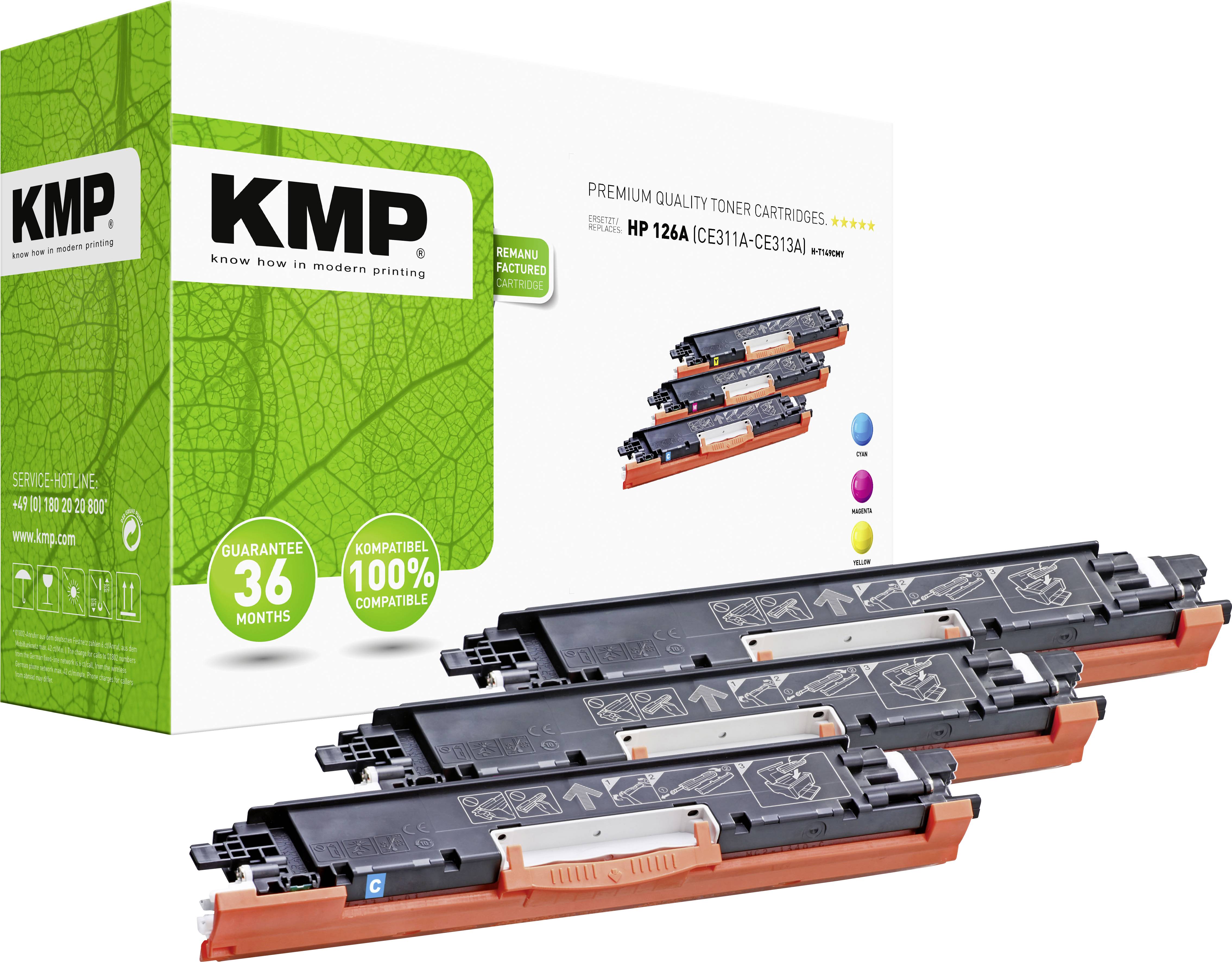 KMP Toner ersetzt HP 126A, CE311A, CE312A, CE313A Kompatibel Kombi-Pack Cyan, Magenta, Gelb 1000 Seiten H-T149CMY 1226,0...