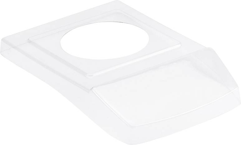 Transparente Kunststoffabdeckung mit kreisförmiger Öffnung in der Mitte, geeignet für den Schutz oder die Abdeckung bestimmter Gegenstände.