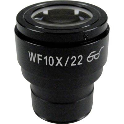 Eine schwarze Okularlinse mit der Aufschrift 'WF10X/22', die für Mikroskope verwendet wird und eine 10-fache Vergrößerung bietet.