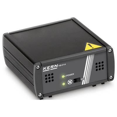 Schwarzes elektronisches Gerät mit der Aufschrift 'KERN YBI-01A', gelbem Warnsymbol und grünen Leuchtdioden für 'POWER' und 'ON'.