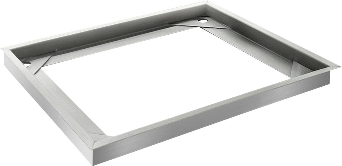 Rechteckiger Metallrahmen, schräg von oben fotografiert, zeigt robuste Konstruktion und klare Kanten.