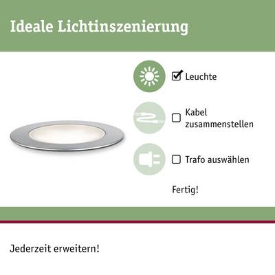 'Ideale Lichtinszenierung' zeigt eine Deckenleuchte. Schritte: Leuchte auswählen, Kabel zusammenstellen, Trafo auswählen. Fertig!