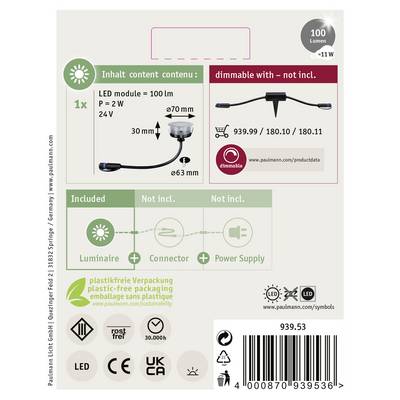 'Inhalt' LED-Modul, 2 W, 24 V. Enthält Leuchte, Steckverbinder, keine Stromversorgung. Verpackung: Kunststoff. Produktnummer: 939.53.