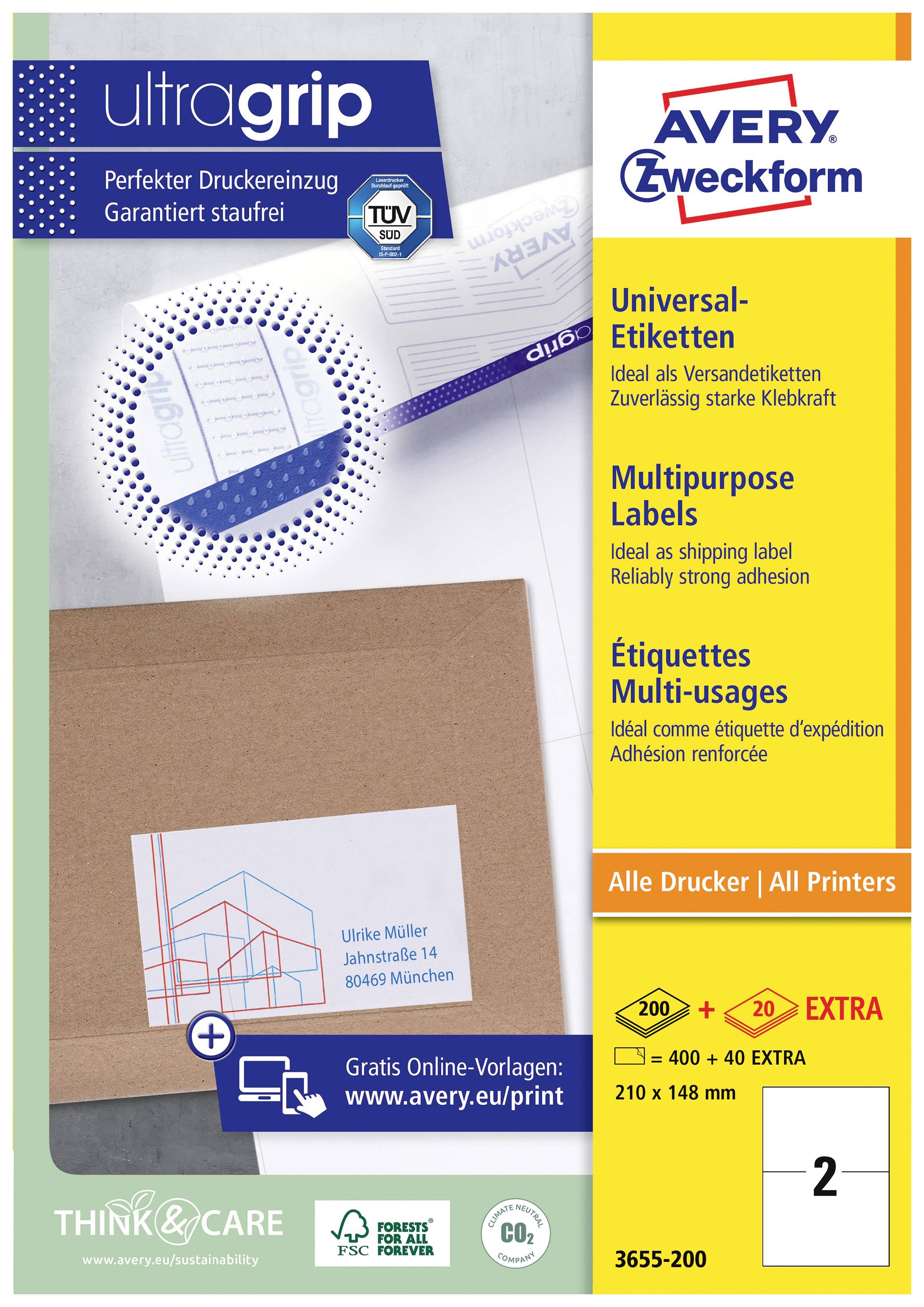 Avery-Zweckform 3655-200 etikety 210 x 148 mm papír bílá 440 ks permanentní univerzální etikety inkoust, laser, kopie 220 Blatt A4