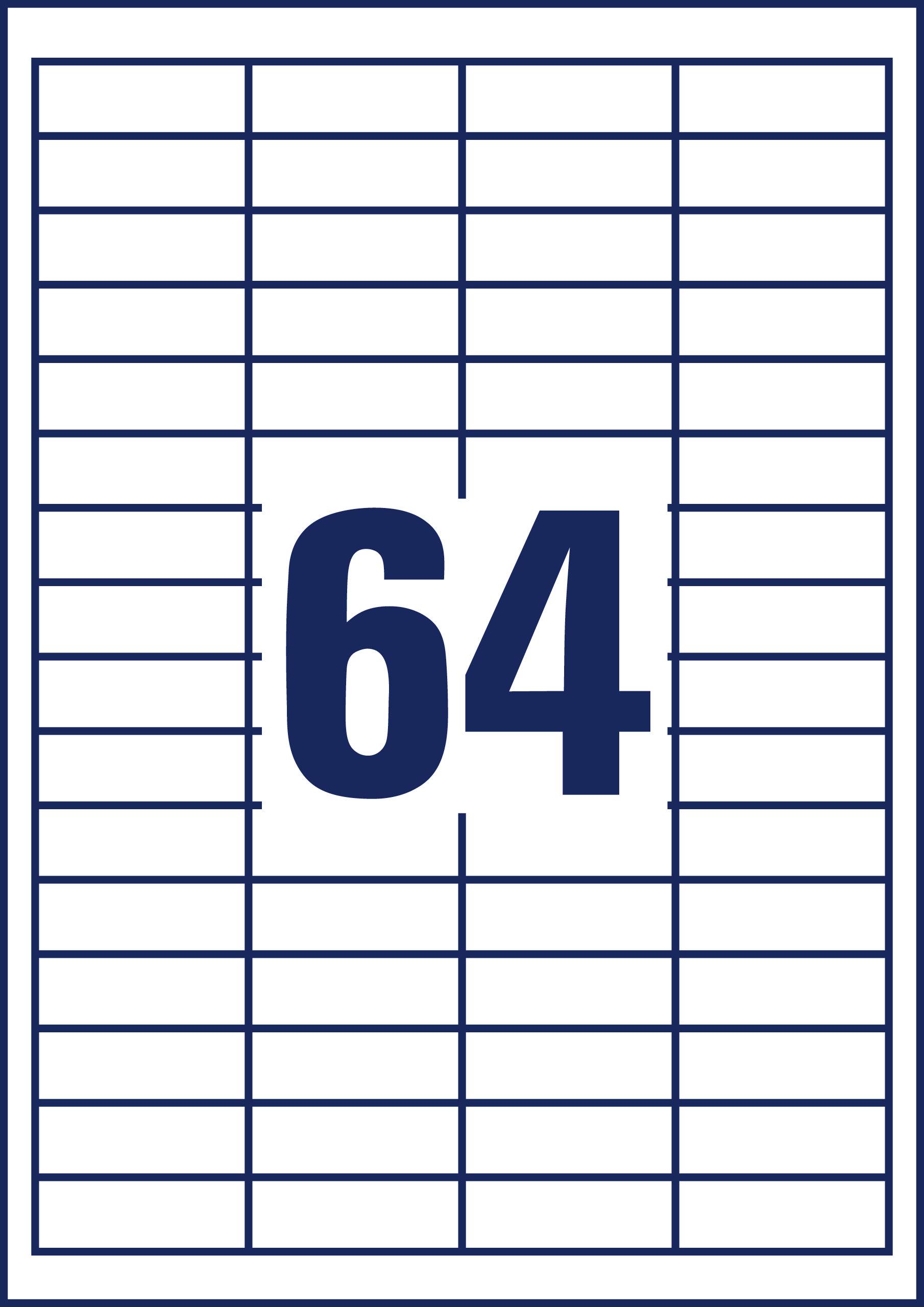 Eine Tabelle mit 20 Reihen und 8 Spalten, in deren Mitte die Zahl '64' groß und fett gedruckt ist.