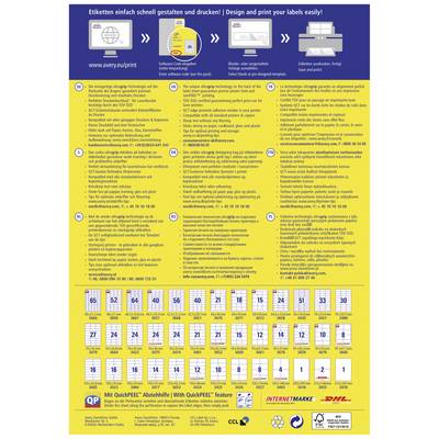 'Etiketten einfach schnell gestalten und drucken!' Eine Anleitung zur Nutzung eines Etikettendrucksystems inklusive QR-Codes und Kontaktdaten. Unten Kalender der Monate März bis Juni.