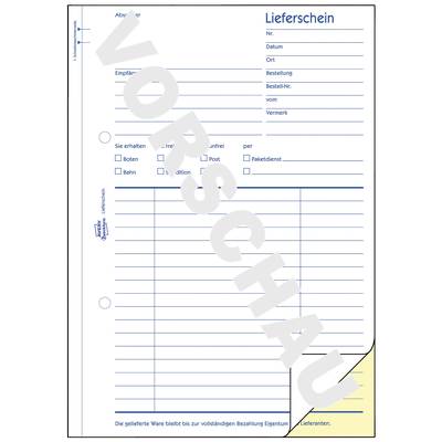 'Lieferschein' Formular mit Feldern für Nr., Datum, Ort, Besteller, Bestellung, Bestell-Nr., von, Vermerk. Optionen für Zustellung durch Boten, Bahn, Post oder Paketdienst.