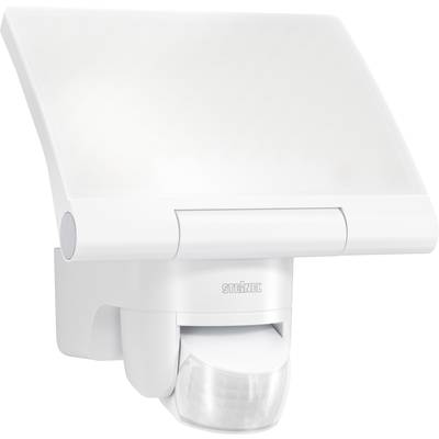 Eine weiße LED-Außenleuchte mit integriertem Bewegungssensor, geeignet zur Wandmontage im Außenbereich, bietet automatische Beleuchtung bei Bewegungserkennung.