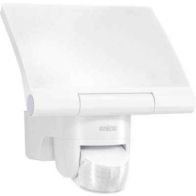 Weiße, moderne LED-Außenleuchte mit Bewegungssensor. Ideal zur Beleuchtung von Eingangsbereichen oder Gartenwegen.