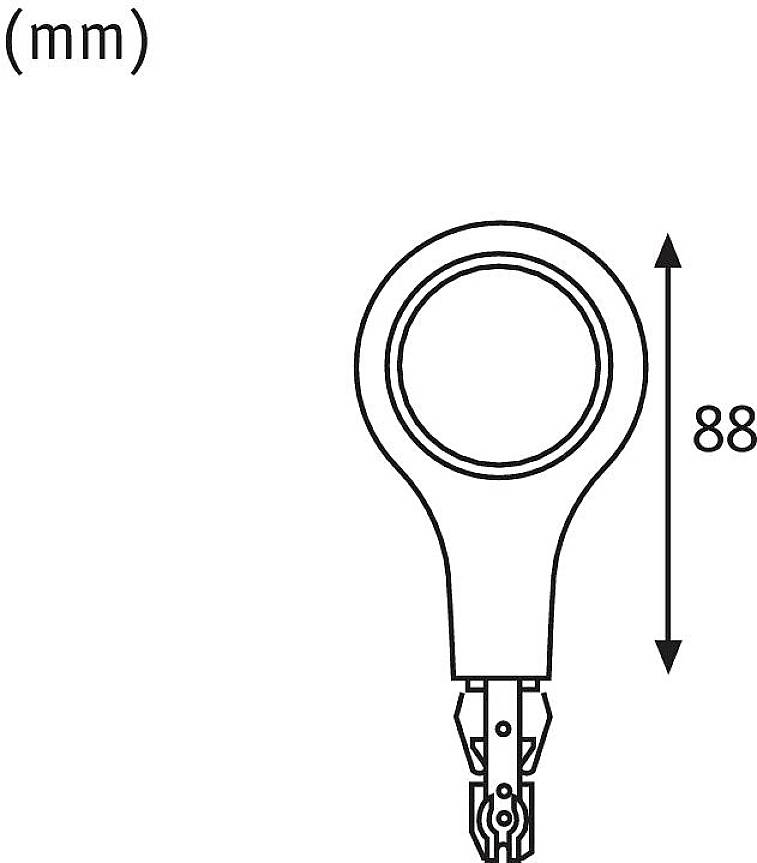 Diagramm eines runden Auges mit einem Pfeil und der Beschriftung '88 mm', die Gesamthöhe darstellend.