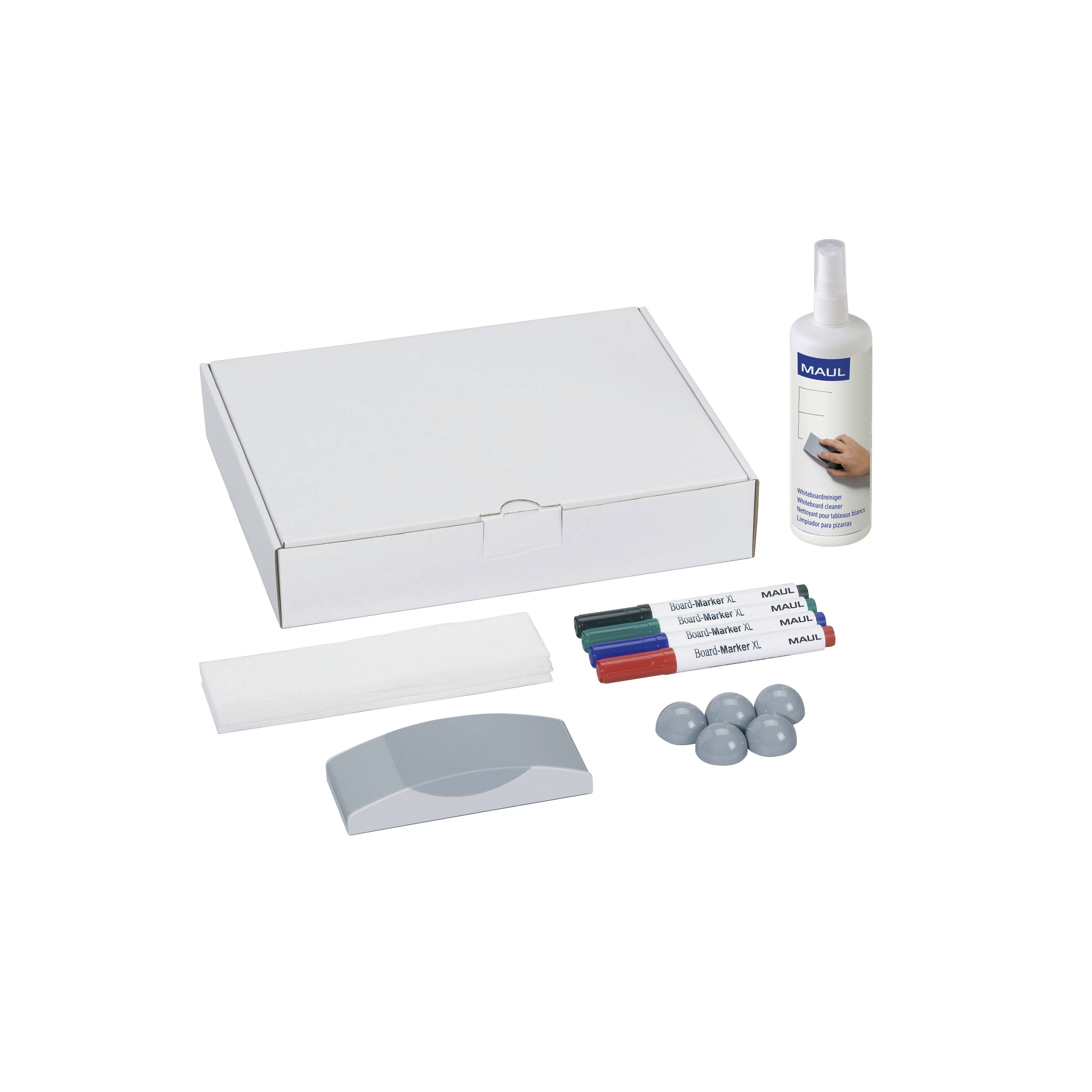 Maul Whiteboard Zubehör-Set 6386099 (B x H) 238 mm x 58 mm Karton inkl. 4 Boardmarkern, Tafelwischer, Reiniger, 5 Kugel-Magneten