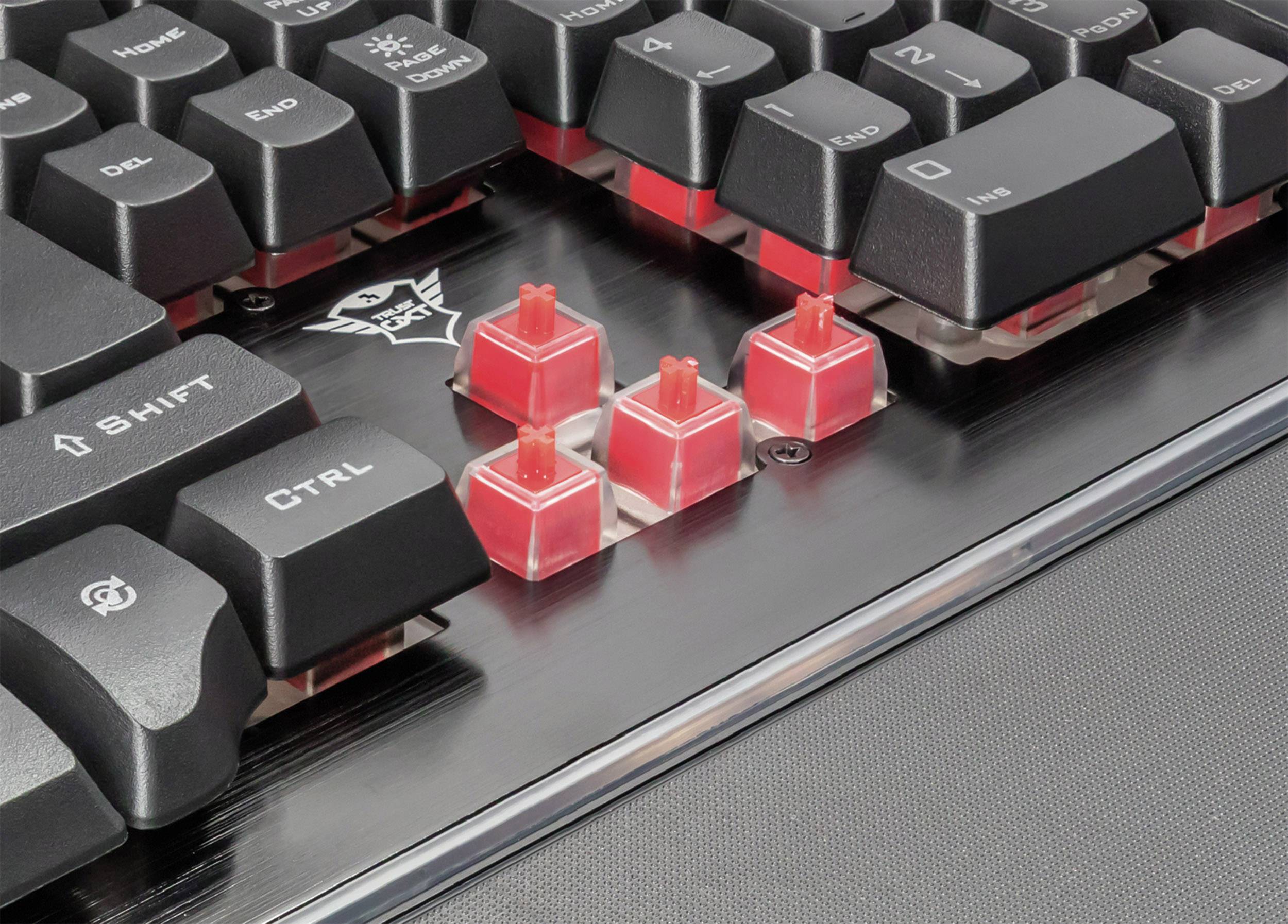 Trust GXT 860 Thura Semi-Mechanical USB Gaming-Tastatur Deutsch, QWERTZ Schwarz Beleuchtet, Handballenauflage-1