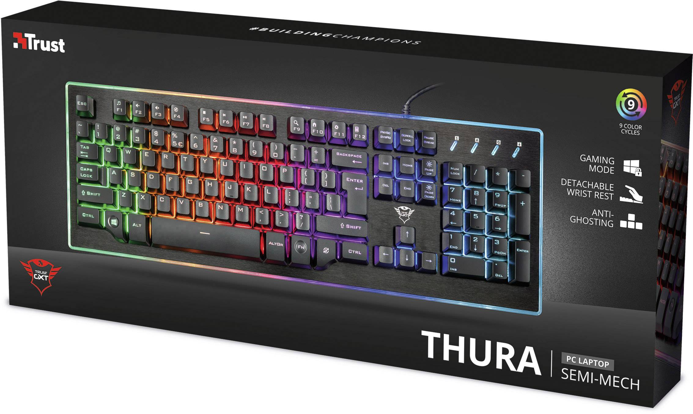 Trust GXT 860 Thura Semi-Mechanical USB Gaming-Tastatur Deutsch, QWERTZ Schwarz Beleuchtet, Handballenauflage-3