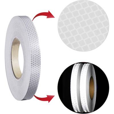Rolle aus reflektierendem Klebeband mit Wabenmuster, dargestellt mit Nahaufnahme der Textur und Anwendung auf zwei umwickelten Streifen.