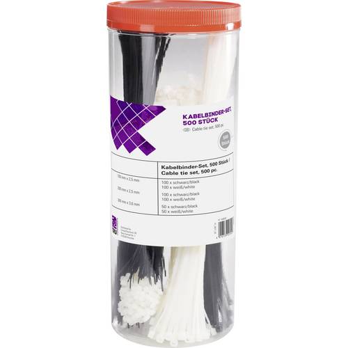 TRU COMPONENTS 1566530 Kabelbinder 100 mm, 200 mm, 300 mm 3.60 mm Schwarz, Natur 500 St.