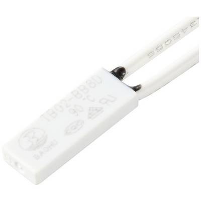 Ein weißer, rechteckiger Sensor mit der Aufschrift 'TBO2-BB8D 90°C'. Zwei Kabel sind an einer Seite des Sensors befestigt.