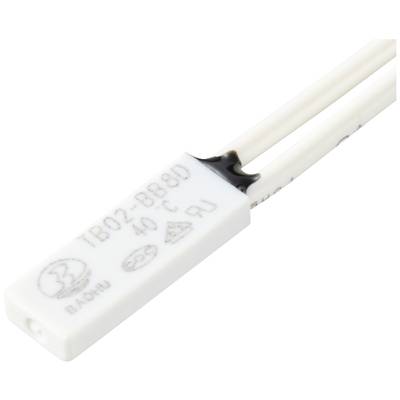 Ein rechteckiger, flacher Temperaturregler mit der Aufschrift 'TB02-BB8D 40°C', verbunden mit zwei weißen Drähten.