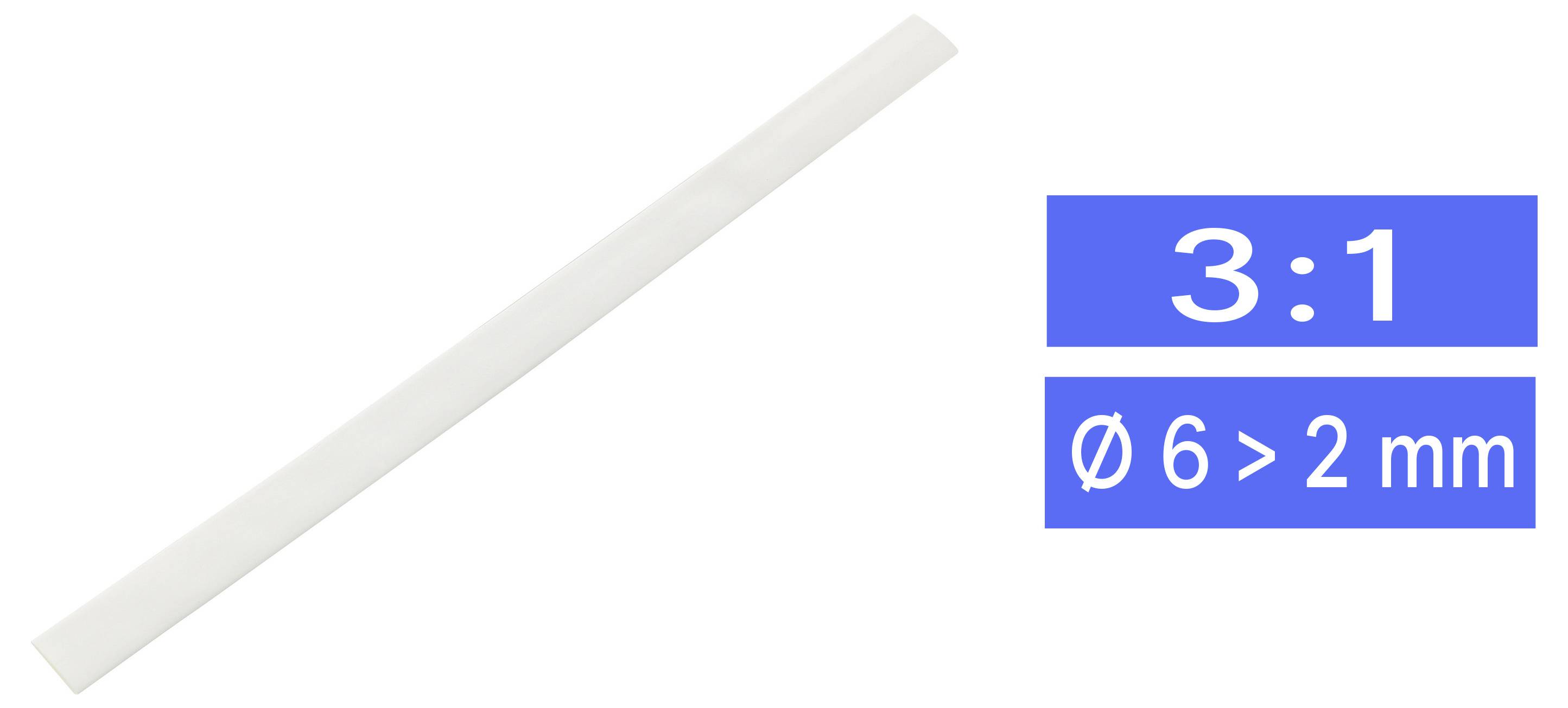 TRU COMPONENTS 1571488 Schrumpfschlauch ohne Kleber Weiß 6 mm 2 mm Schrumpfrate:3:1 Meterware-0