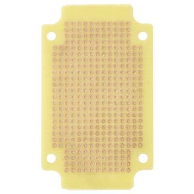 Eine rechteckige, gelbe Lochrasterplatine mit gleichmäßig angeordneten Löchern, die für elektronische Prototypenerstellung verwendet wird.
