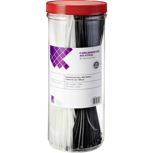TRU COMPONENTS TC-BT-300-3.6-NUVB Kabelbinder 300 mm 3.6 mm Natur, Schwarz UV-Witterungsstabil 400 St.