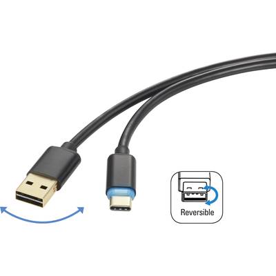 Renkforce USB-Kabel USB 2.0 USB-A Stecker, USB-C® Stecker 1.50 m Schwarz beidseitig verwendbarer Stecker RF-4758090