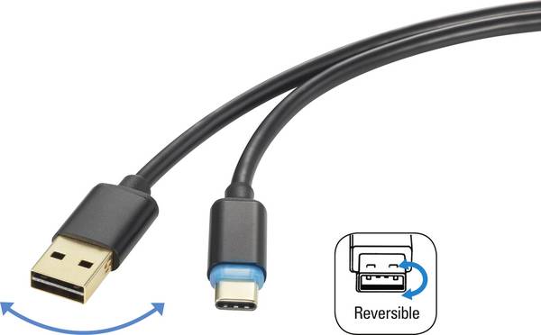 Renkforce USB-Kabel USB 2.0 USB-A Stecker, USB-C® Stecker 1.50 m Schwarz beidseitig verwendbarer Stecker RF-4758090