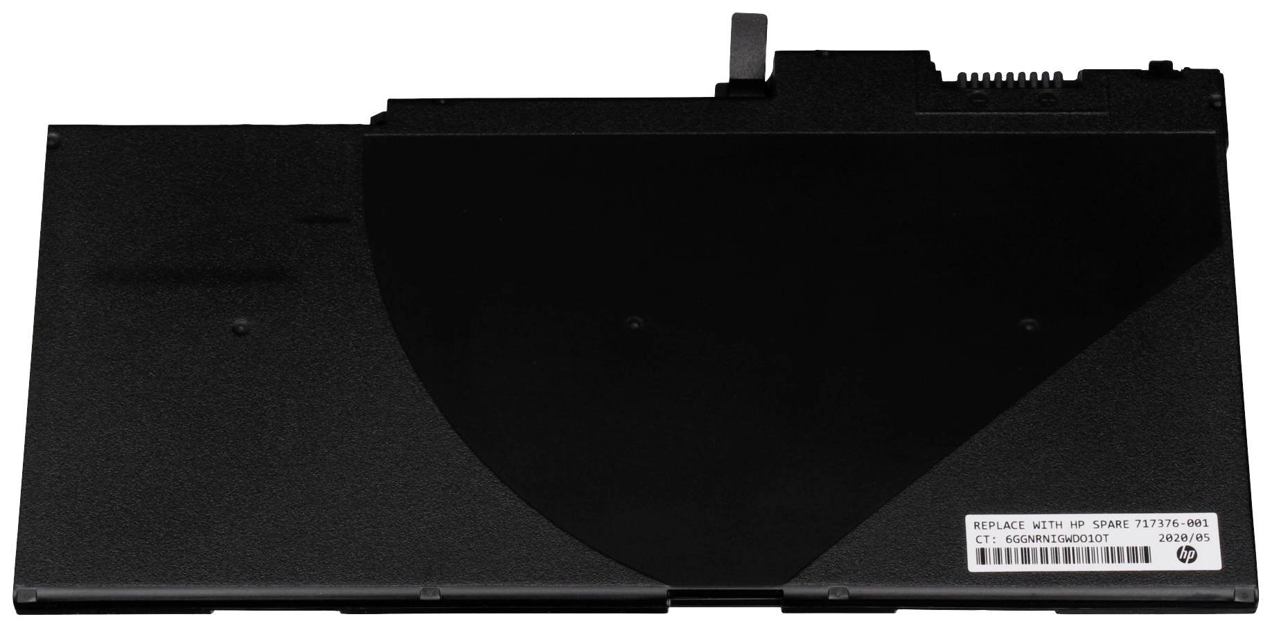 Ein schwarzer Laptop-Akku mit einem Aufkleber, auf dem 'REPLACE WITH HP SPARE 751379-001' steht.