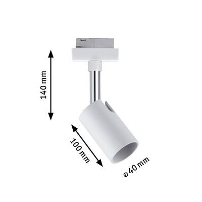 Ein LED-Strahler mit einem zylindrischen Gehäuse, 140 mm hoch, 100 mm lang und 40 mm Durchmesser, auf einem verstellbaren Arm montiert.