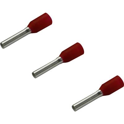 Drei rote isolierte Kabelverbinder mit Metallspitze, die für elektrische Verbindungen verwendet werden.