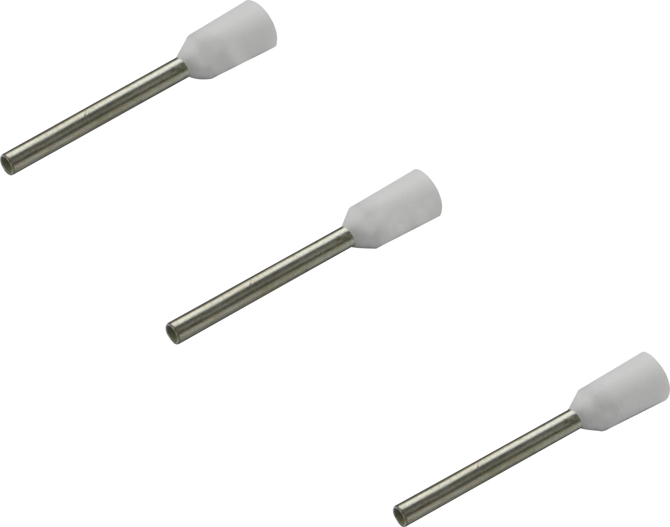 Drei Metall-Pins mit weißen Kappen, gleichmäßig auf weißem Hintergrund verteilt. Sie wirken industriell.