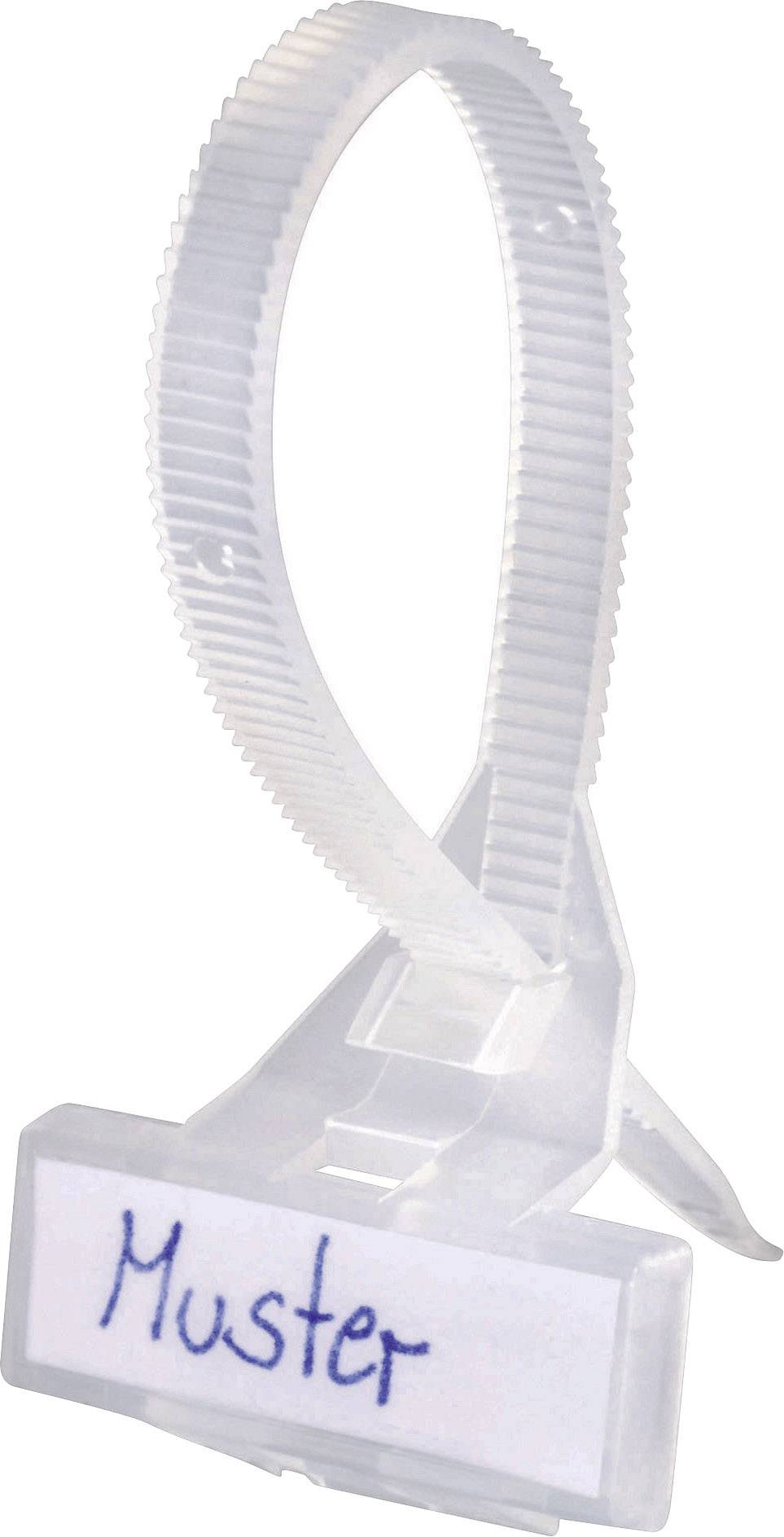 Kabelbinder mit beschriftetem Etikett 'Muster'.
