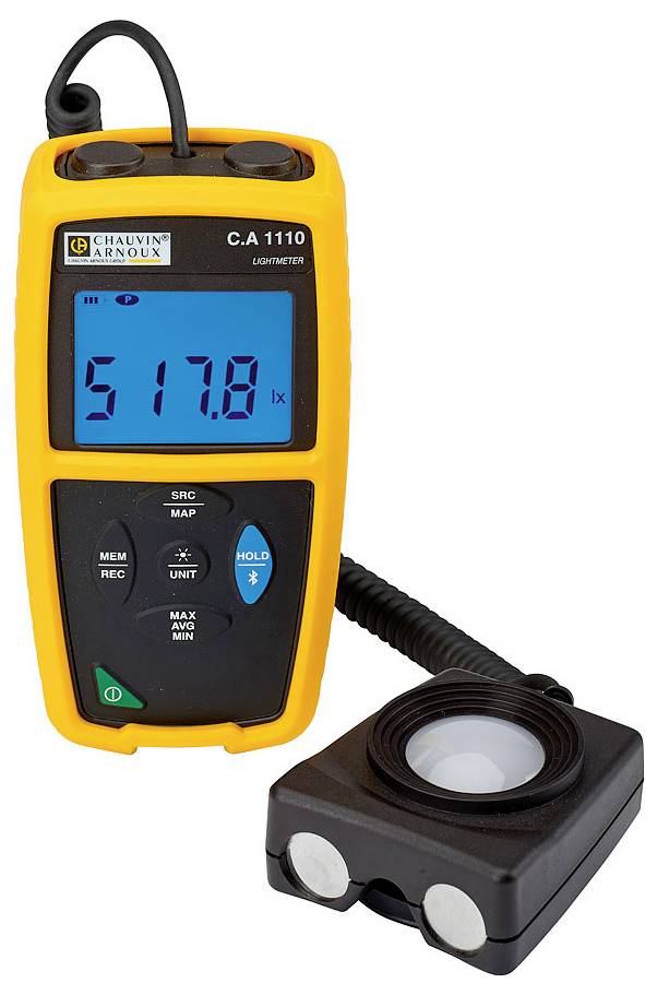Digitaler Luxmeter mit großem Display zeigt den Messwert '517,8 lx' an. Ein Sensor ist mit einem Kabel verbunden.