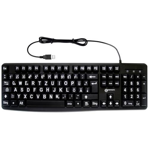 Geemarc KBSV3_BLK_GE USB Tastatur Deutsch, QWERTZ Schwarz Extragroße Tasten