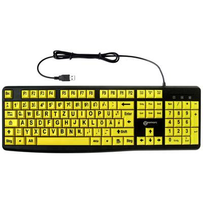 Geemarc KBSV3_YEL_GE USB Tastatur Deutsch, QWERTZ Schwarz, Gelb Extragroße Tasten 