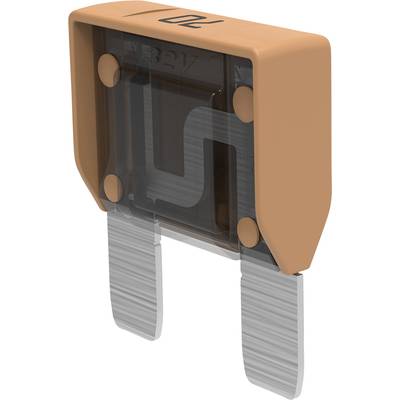 Ein orangefarbener Flachsicherungsstecker mit zwei Metallstiften.