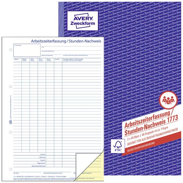 Avery-Zweckform Stundennachweis Formular 1773 DIN A4