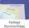 Farbig sortierte Lieferscheine in Blau, Gelb und Rosa mit Kopfzeilen. Text 'Farbig Durchschläge' darunter für Ordnung und Übersicht.