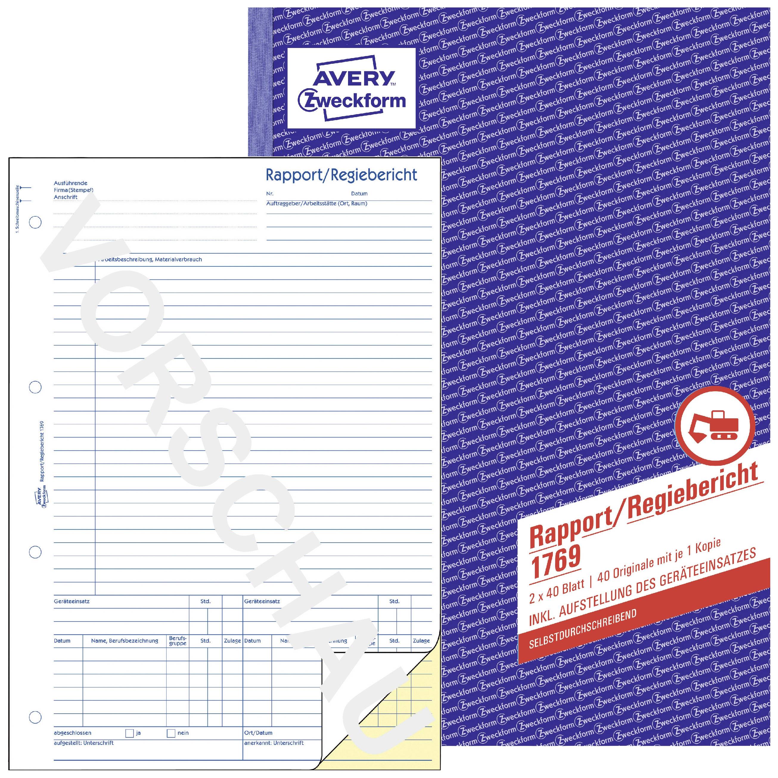 ZWECKFORM AVERY Zweckform Formularbuch \"Rapport-Regiebericht\", SD, A4 - für den Markt: D - L - A - C