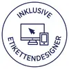 Ein blaues Symbol mit einem Desktop-Computer und einem Smartphone, umgeben von dem Text 'Inklusive Etikettendesigner'.