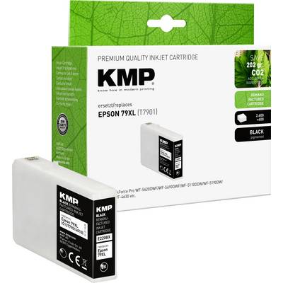 KMP Premium Tintenpatrone kompatibel mit Epson 79XL. Schwarz. Verpackung zeigt Blattmuster und Text, der besagt, dass 20g CO2 eingespart wurden.