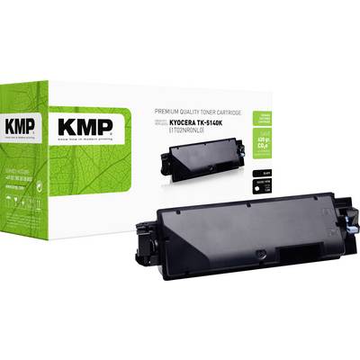 KMP Premium-Tonerkartusche für Kyocera TK-5140K, abgebildet mit grüner Produktverpackung und schwarzer Kartusche auf weißem Hintergrund.