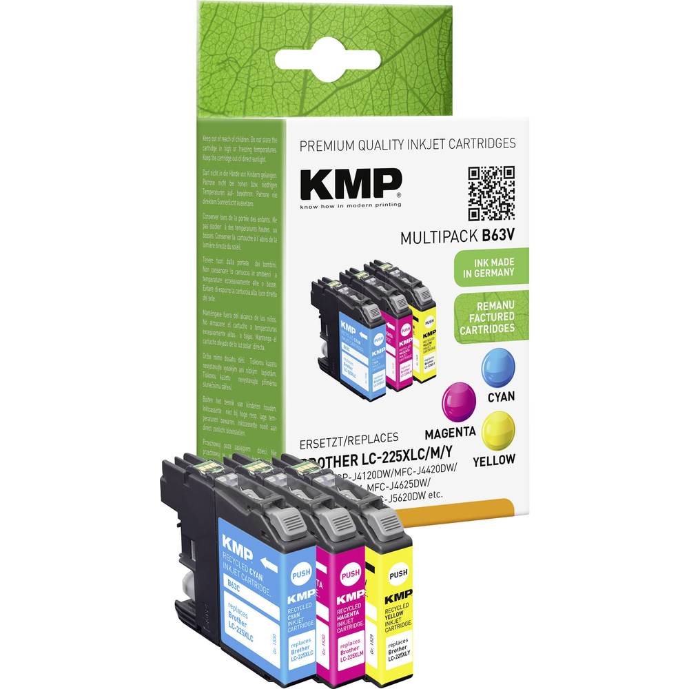 KMP Inkt vervangt Brother LC-225XLC, LC-225XLM, LC-225XLY Compatibel Combipack Cyaan, Magenta, Geel 