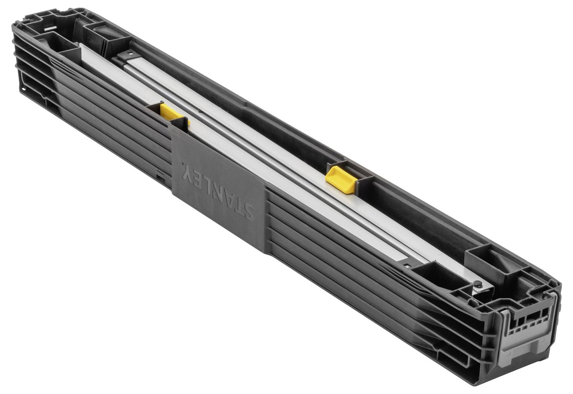 Ein flacher, rechteckiger Fuchsschwanz-Sägenkörper mit schwarzem Kunststoffrahmen und gelben Akzenten, für präzises Sägen.