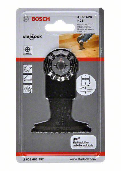 Verpackung eines Bosch Starlock-Sägeblattes, kompatibel mit Bosch, Fein und anderen Multitools. Ideal für Holzarbeiten.