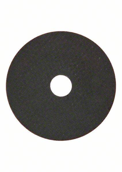 Schwarze Schleifscheibe mit kreisförmigem Loch in der Mitte, geeignet für den Einsatz auf Winkelschleifern zum Trennen und Schleifen von Materialien.