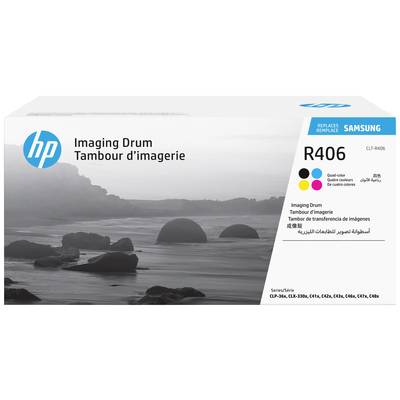 Die Abbildung zeigt eine Verpackung für eine HP Imaging Drum, Modellnummer R406. Die Verpackung zeigt die markentypischen Farben.