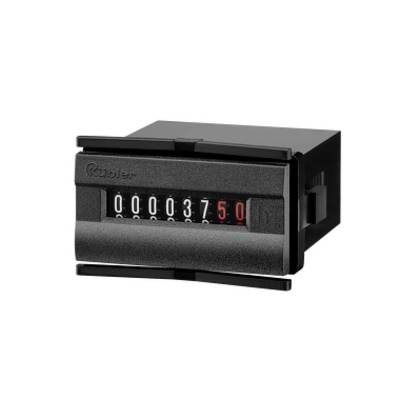 Schwarze mechanische Zählerdisplay zeigt 00003750 mit roten Endziffern an, montiert in einem rechteckigen Gehäuse.